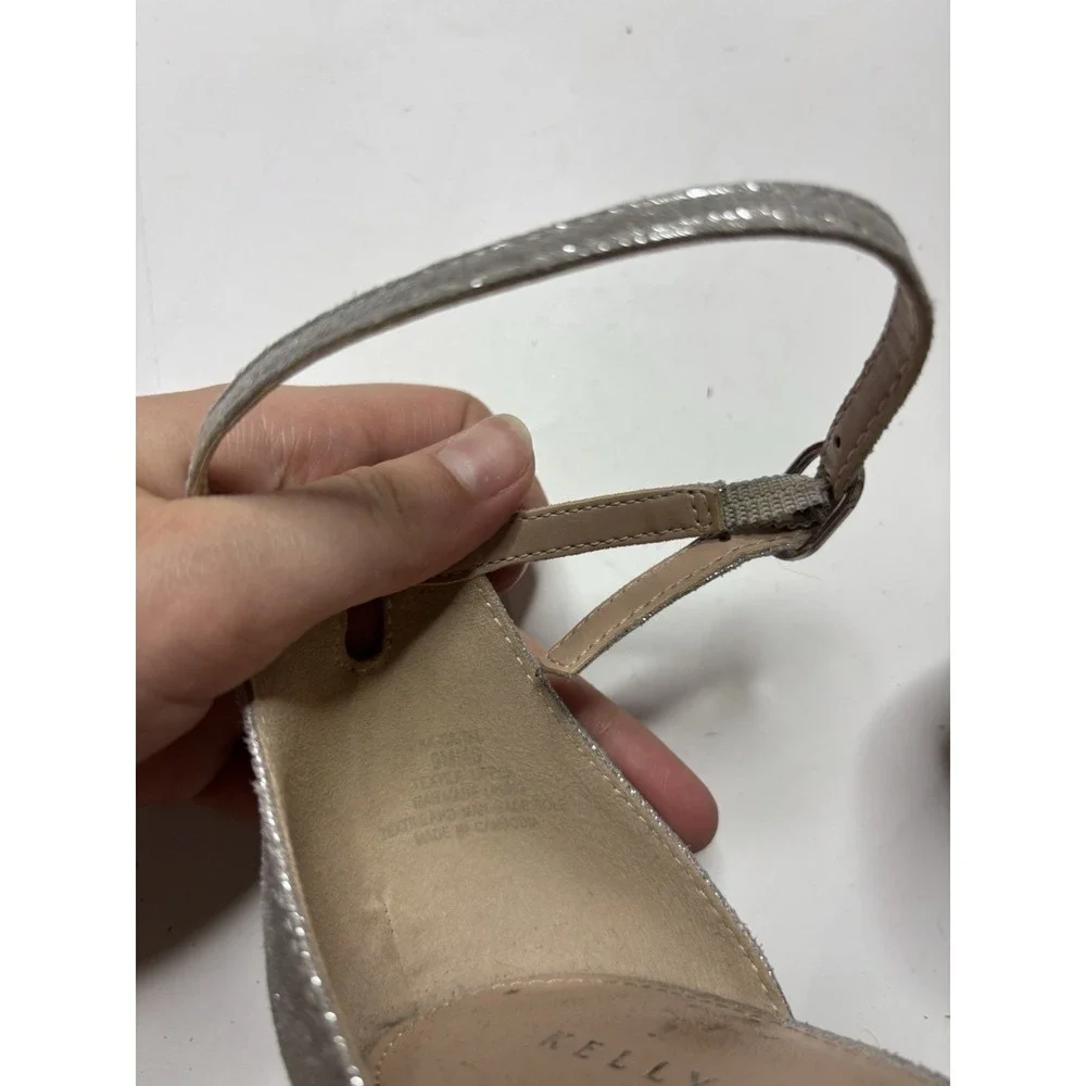 Kelly And Kate Glitter Silver Block Heel Ankle Strap Heels Women's 9M Going Out